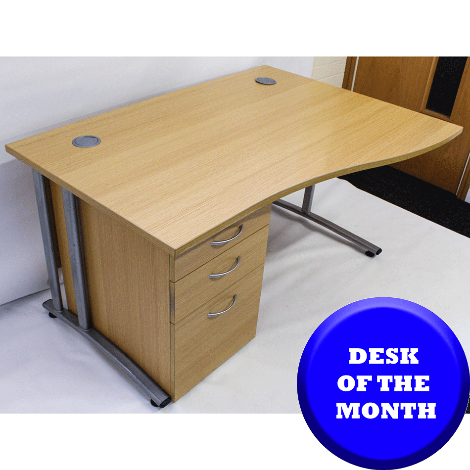 Used 1400 Wave Desk & Pedestal Oak