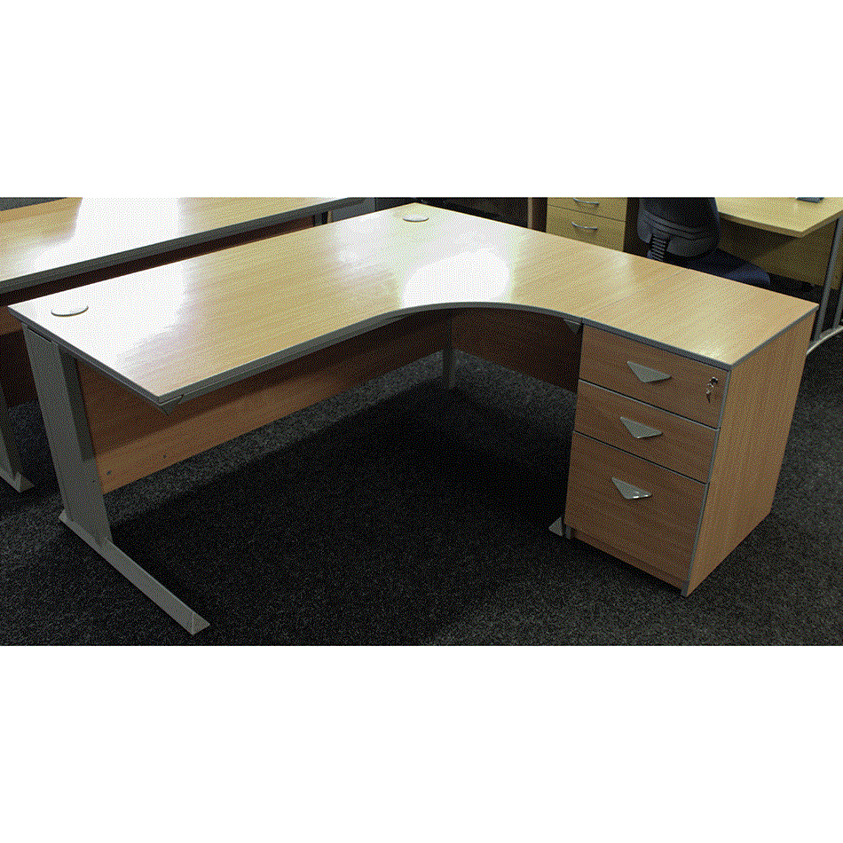 Used 1600 J Shape Desk & Pedestal Beech