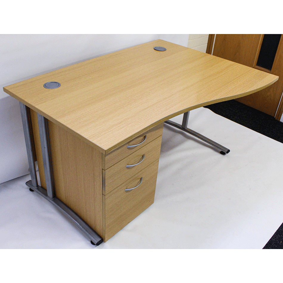 Used 1400 Wave Desk & Pedestal Oak
