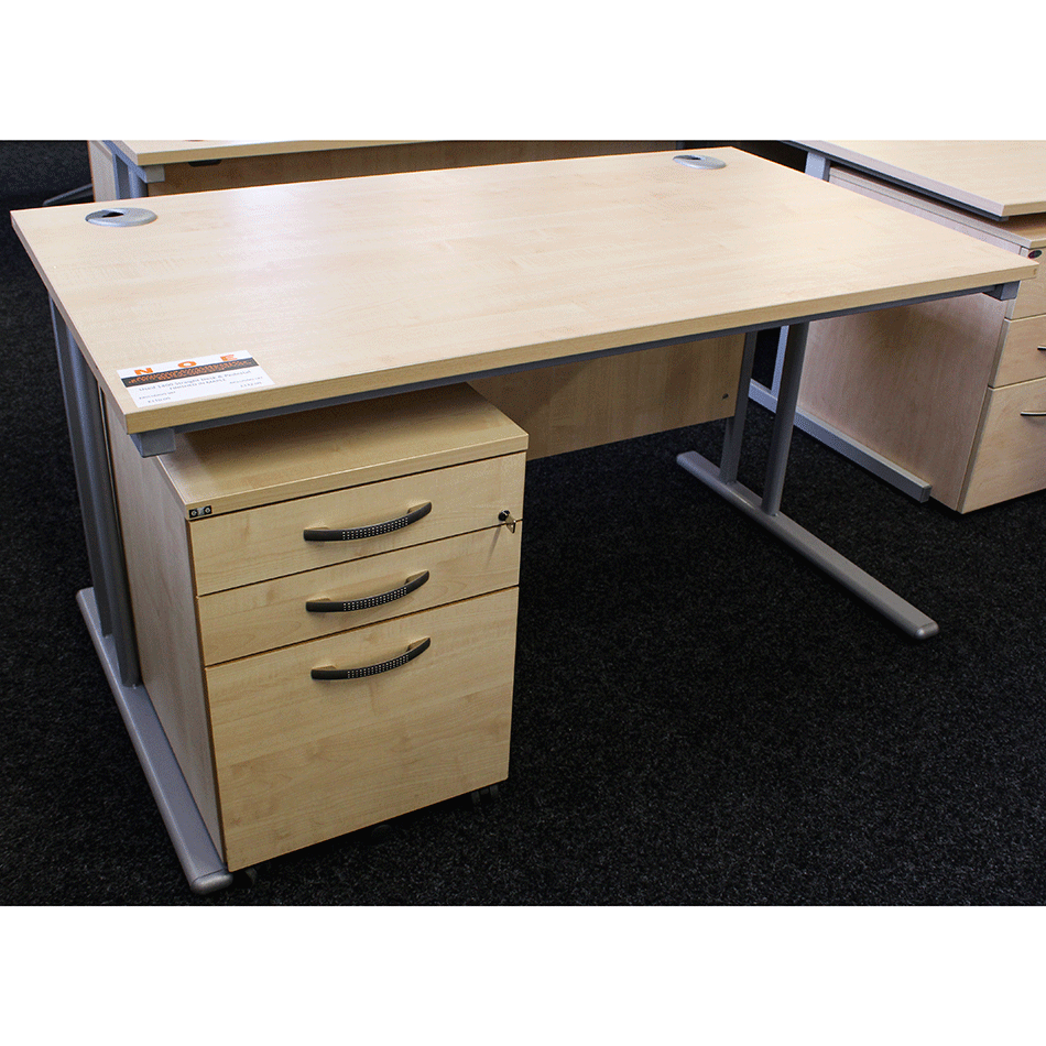Used 1400 Straight Desk & Pedestal Maple