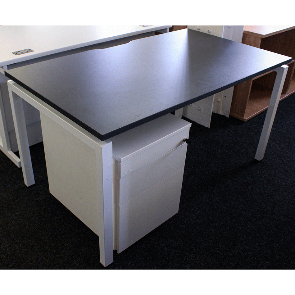 Used 1400 Bench Desk & Pedestal Anthracite/White