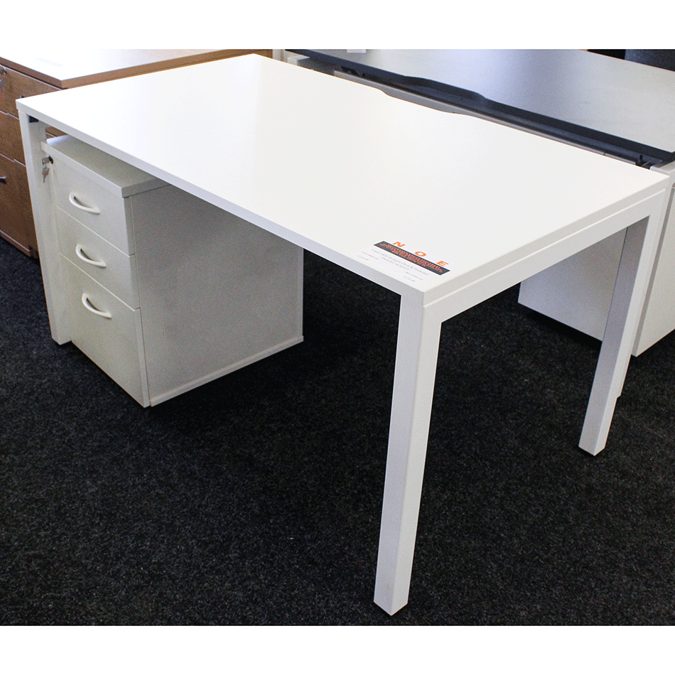 Used 1400 Straight Desk & Pedestal White
