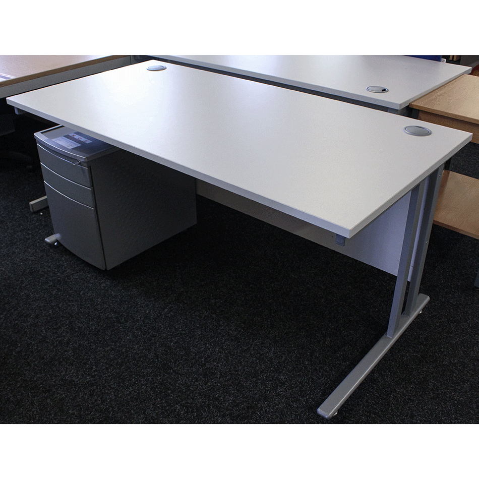 Used 1600 Straight Desk & Pedestal Plain Grey