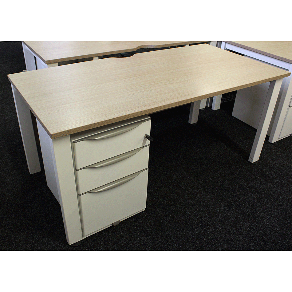 Used 1600 Straight Bench Desk & Pedestal Oak