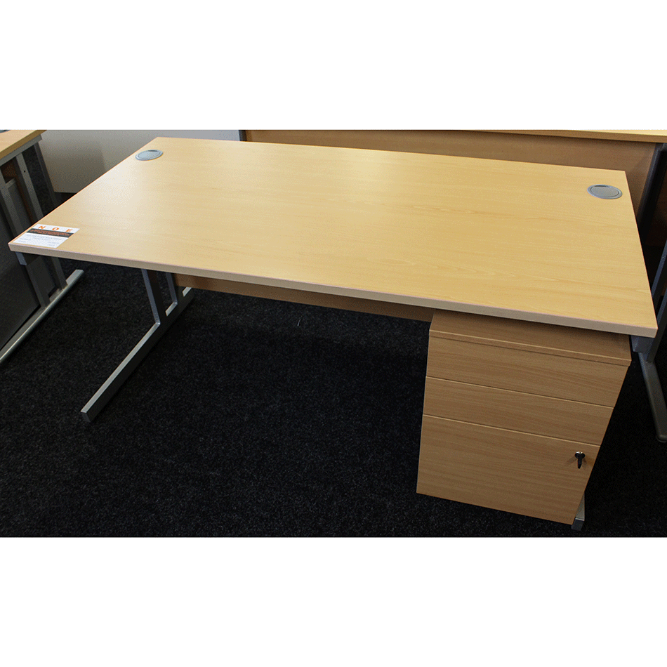 Used 1600 Beech Straight Desk & Pedestal