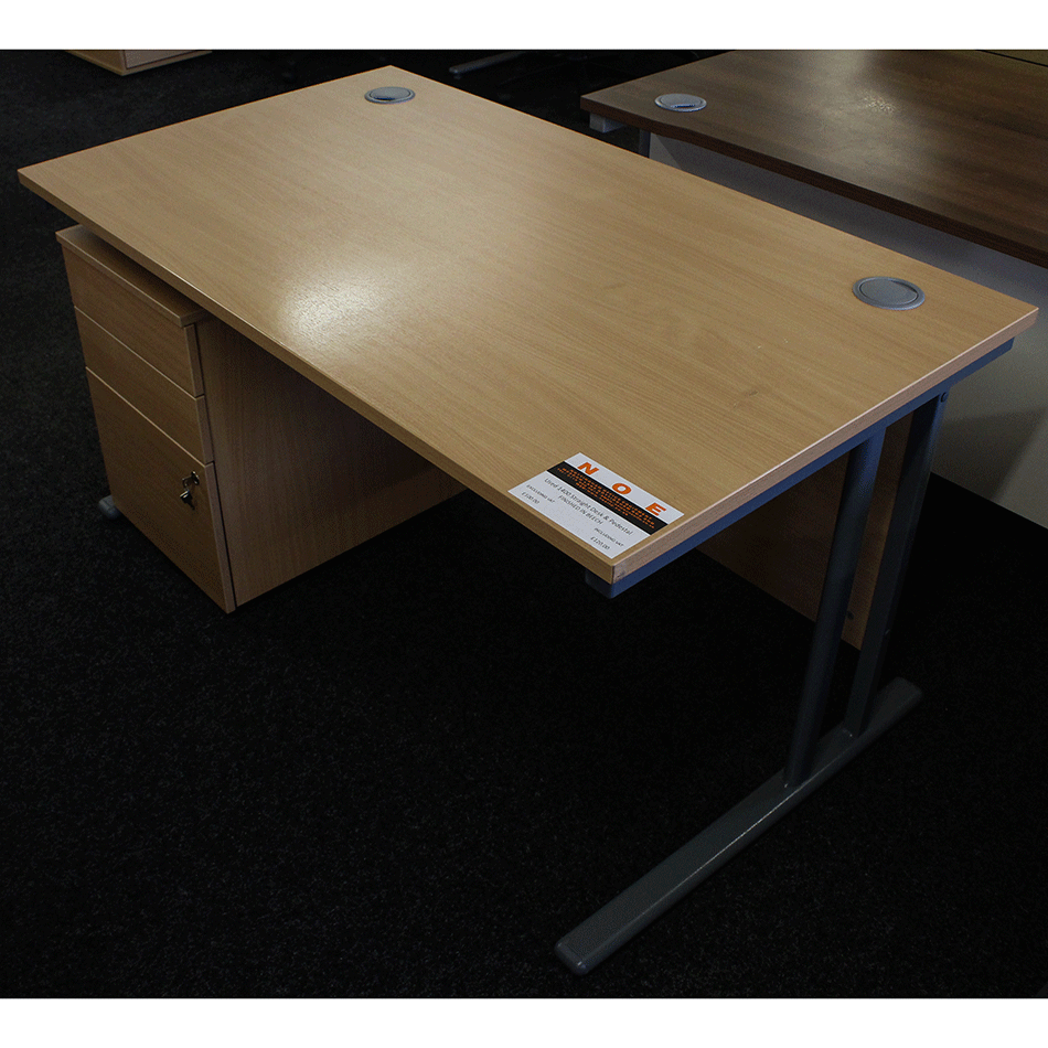 Used 1400 Straight Desk & Pedestal Beech