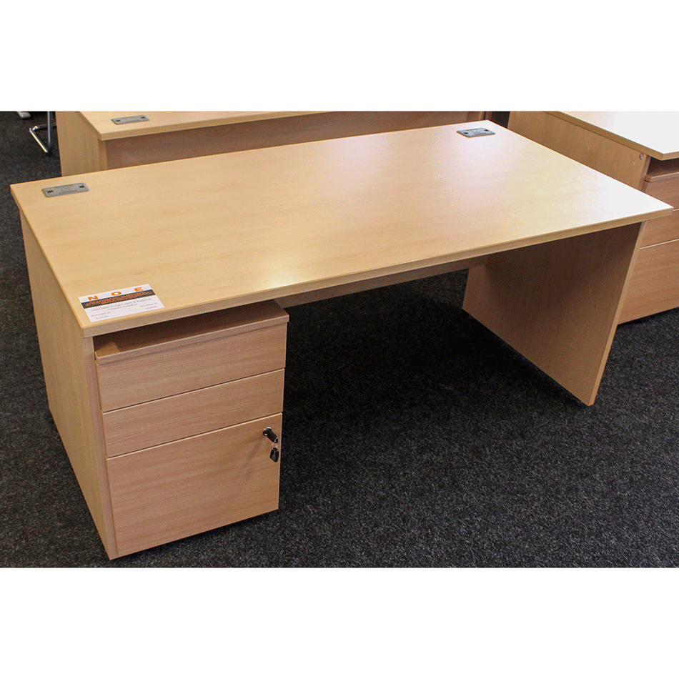 Used 1600 Panel End Desk & Pedestal Beech