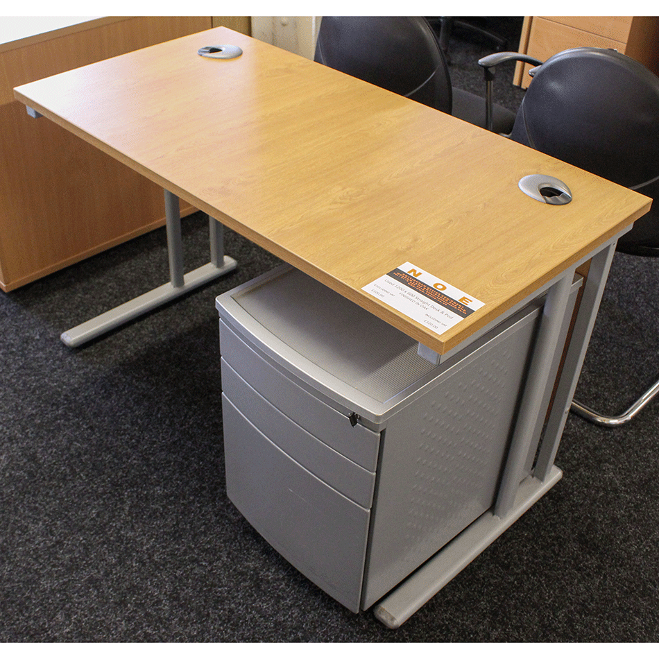 Used 1200 x 600 Straight Desk Oak & Mobile Pedestal