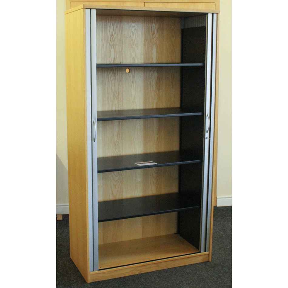 Used 2m Tall Tambour Cabinet Oak