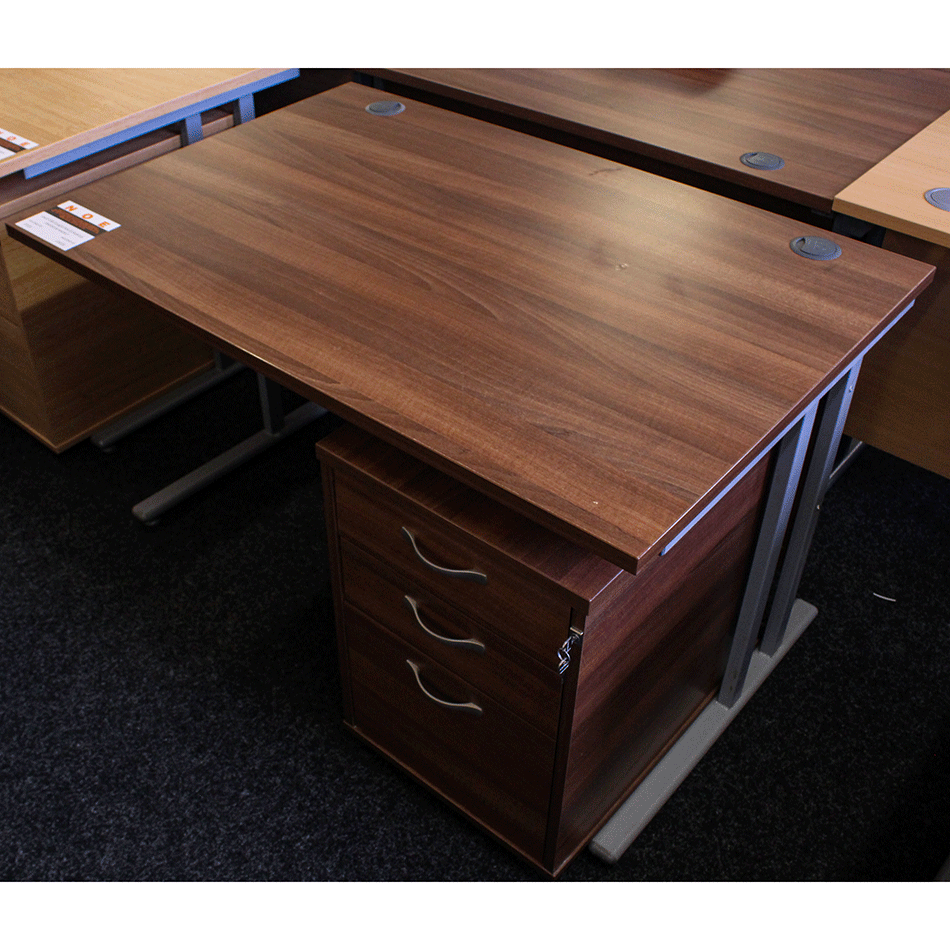 Used 1200 Straight Desk & Pedestal Walnut